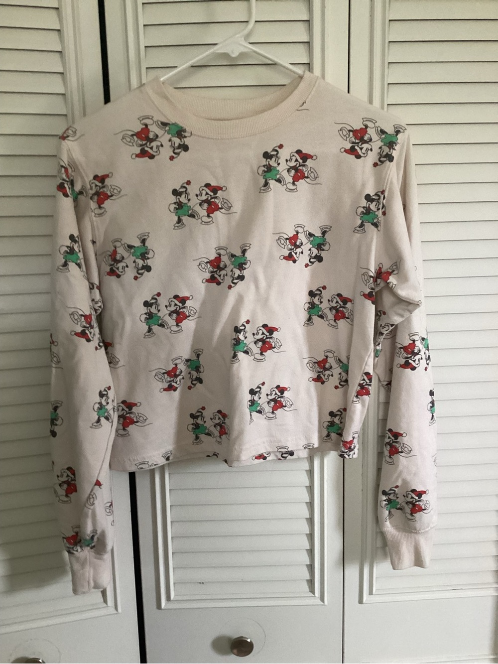 Disney Cream Long Sleeve Tee with Red & Green Mickey Print
